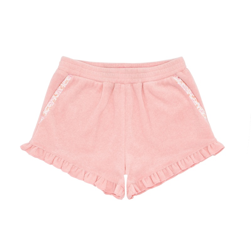 Girls Conch Pink Ruffle French Terry Shorts