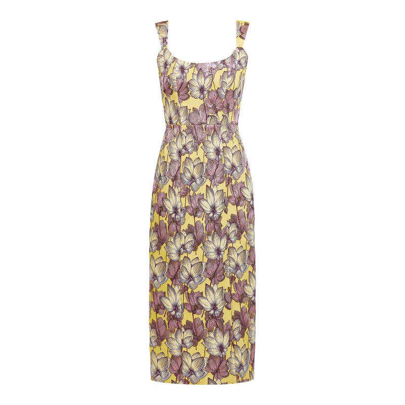Nina Yellow and Purple Floral Brocade Corset Dress