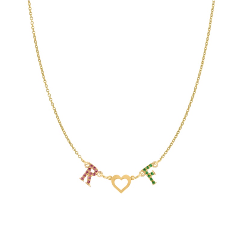 Personalized Rainbow Initial & Gold Heart Necklace