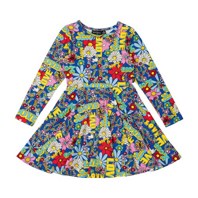 Rock Your Baby Love Long Sleeve Waisted Dress in Multi