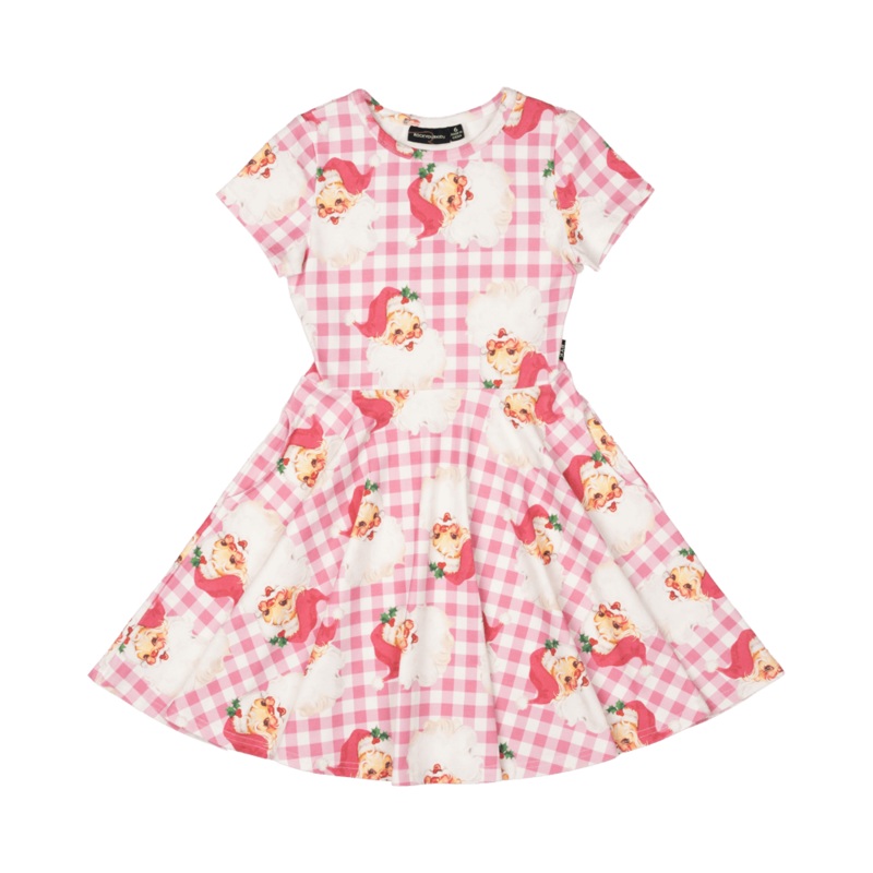Rock your baby santa gingham waisted dress in multi colours