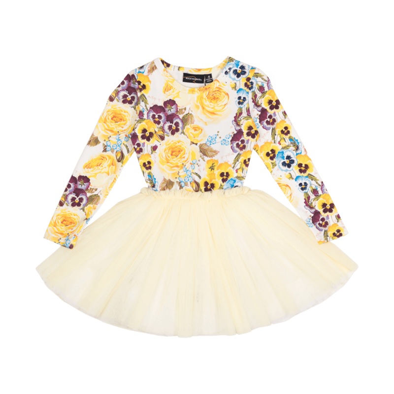 Rock your baby yellow pansy LS circus dress in yellow