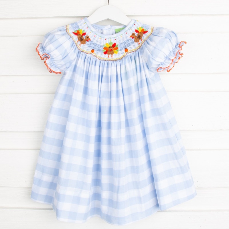 Turkey Smocked Bishop Light Blue Check