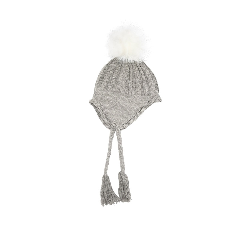 Baby Cable Knit Hat with Pom and Ear Flaps 1024