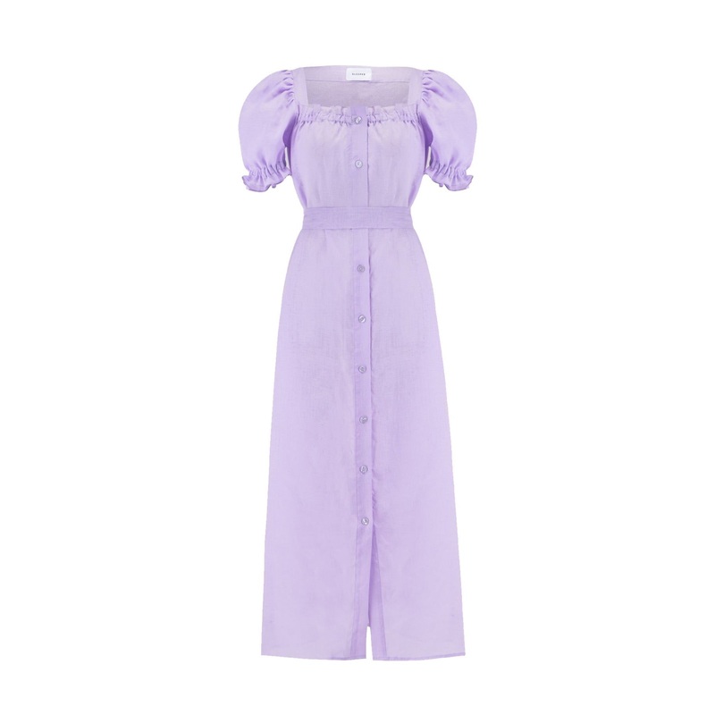 Brigitte Linen Maxi Dress in Lavender