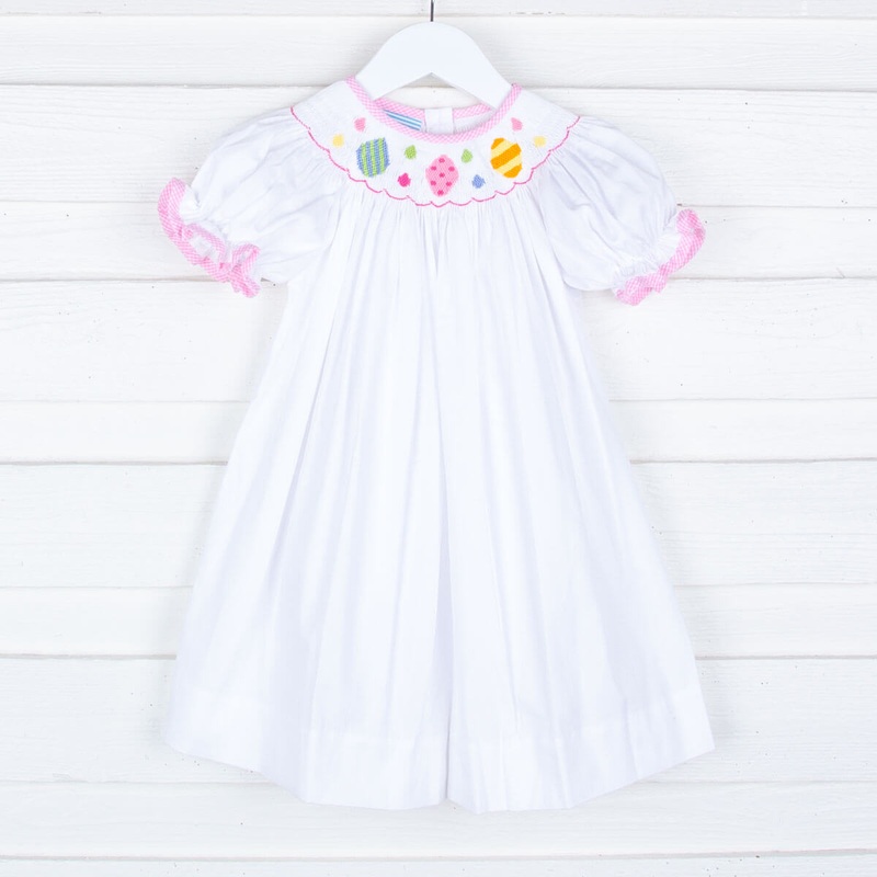 Easter Eggs Smocked Bishop White Pique