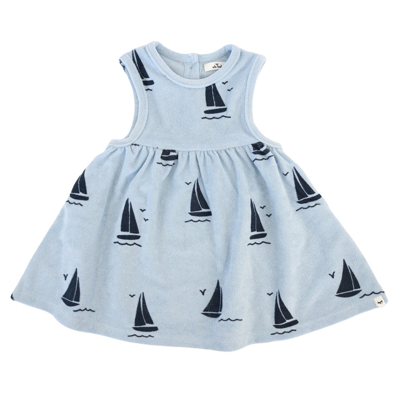 oh baby! Cotton Terry Tank Dress - Sailboat Print - Sky Blue