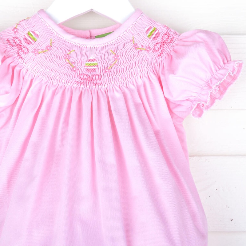 Easter Hunt Smocked Bishop Dress Pink Pique