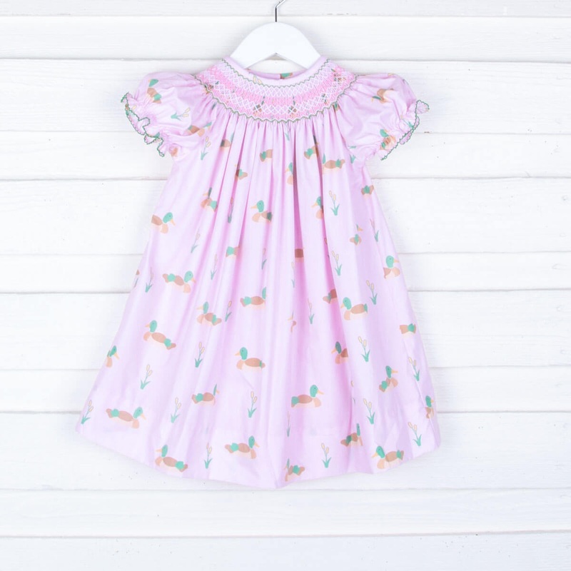 Geometric Smocked Pink Duck Dress
