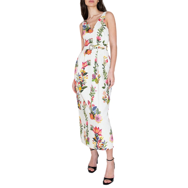 Jules Floral Jacquard Midi Dress in Sierra White