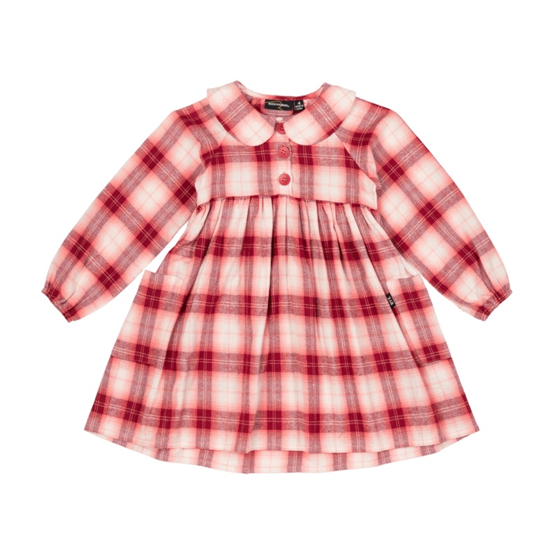 Rock your baby burgundy LS plaid dress in red