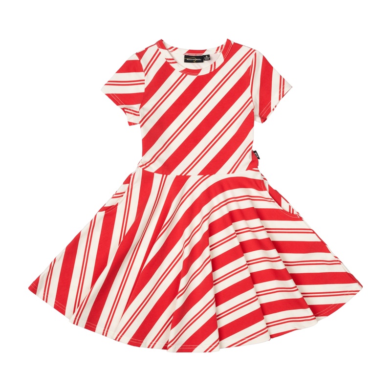 Rock Your Baby Candy Cane Stripe Waisted Dress Red in Red & Cream