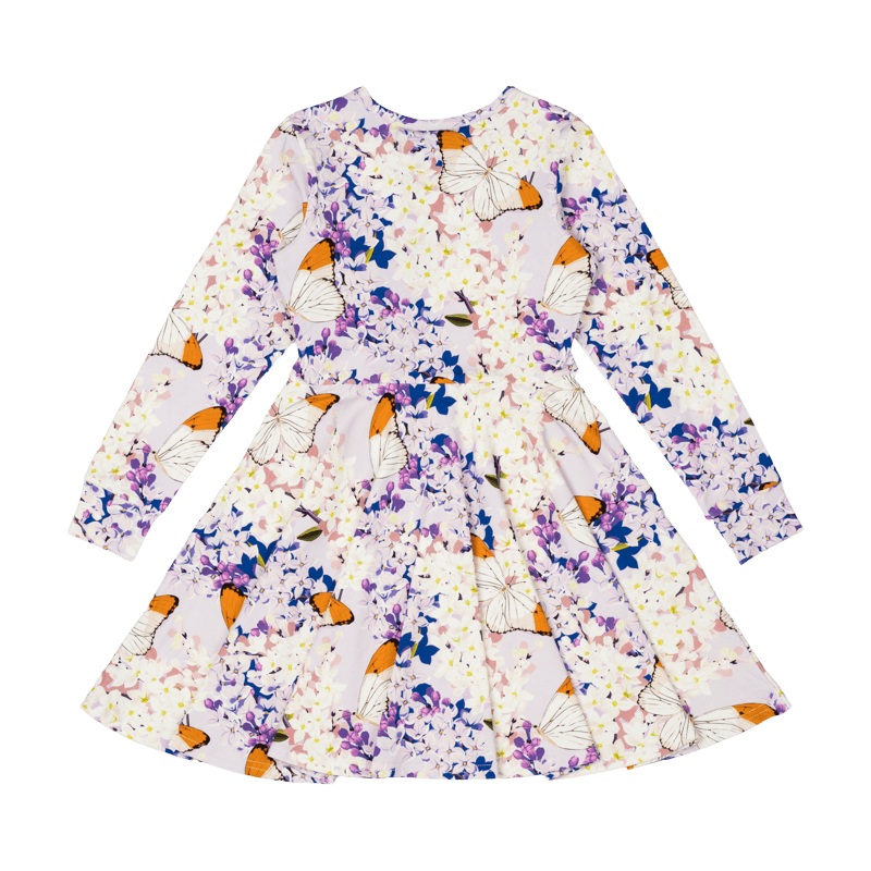Rock Your Baby Lilac Florals Long Sleeve Waisted Dress in Floral Multi