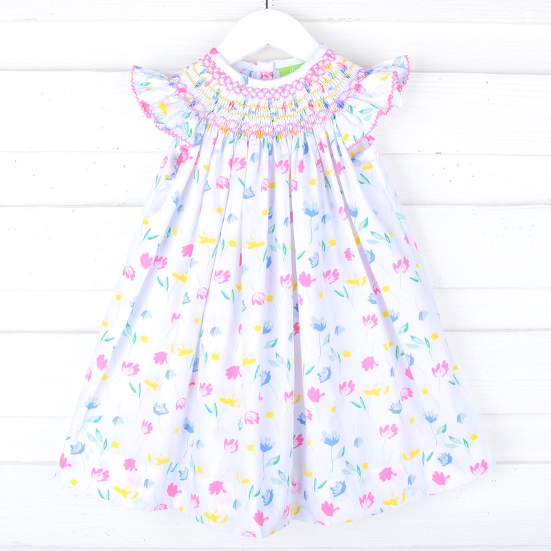 Sweet Pink Floral Smocked Angel Sleeve Dress