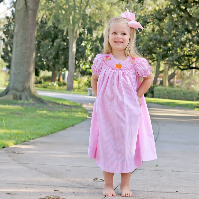 Turkey and Pumpkin Smocked Pink Dress