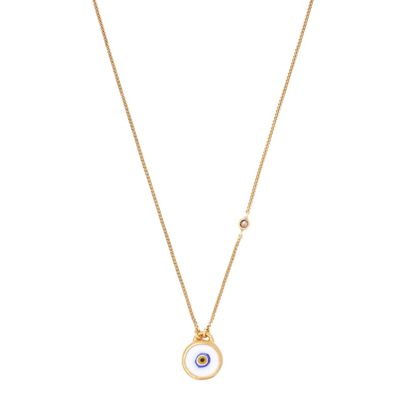 White Evil Eye Necklace With Champagne Diamond
