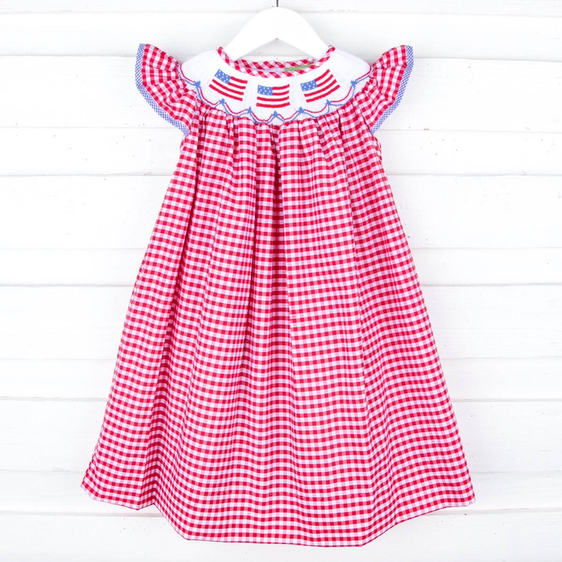 American Flag Smocked Red Gingham Dress