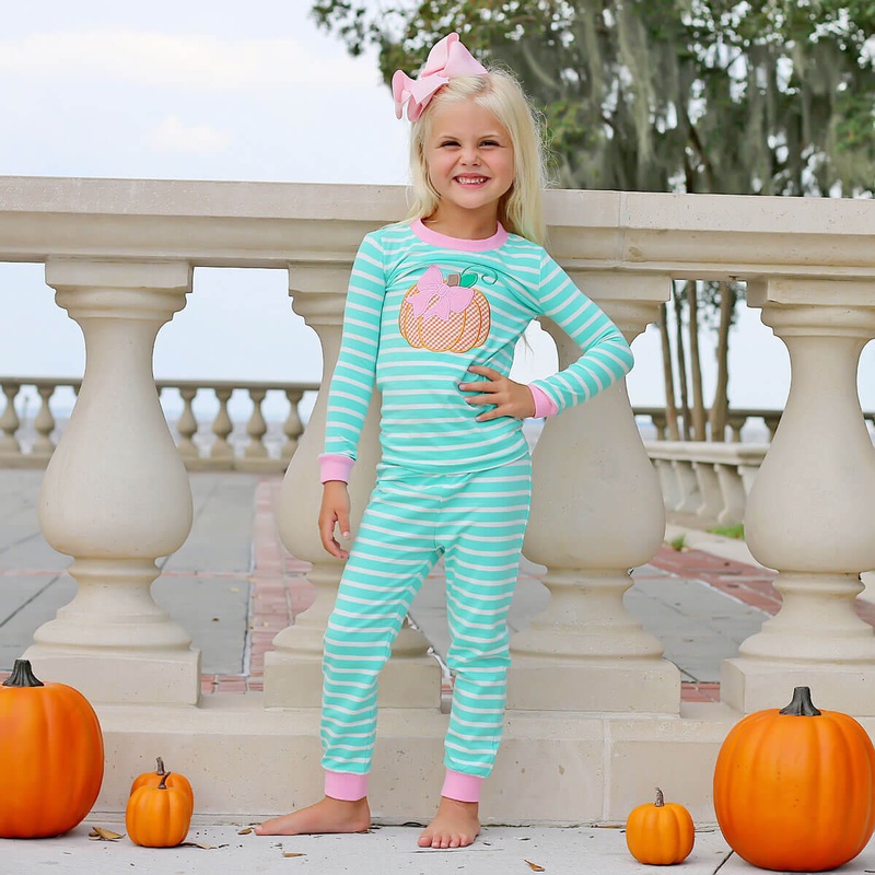 Bow Pumpkin Green Stripe Pajamas