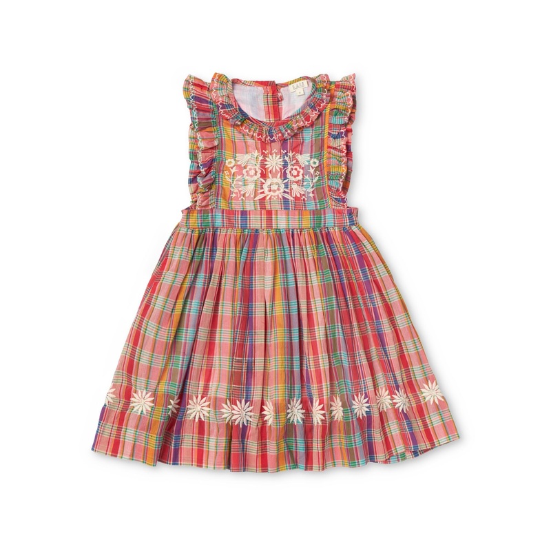 Mini Clover Dress | Red Madras Plain