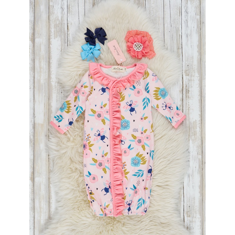 Pink Little Bug Floral Ruffle Sleep Gown