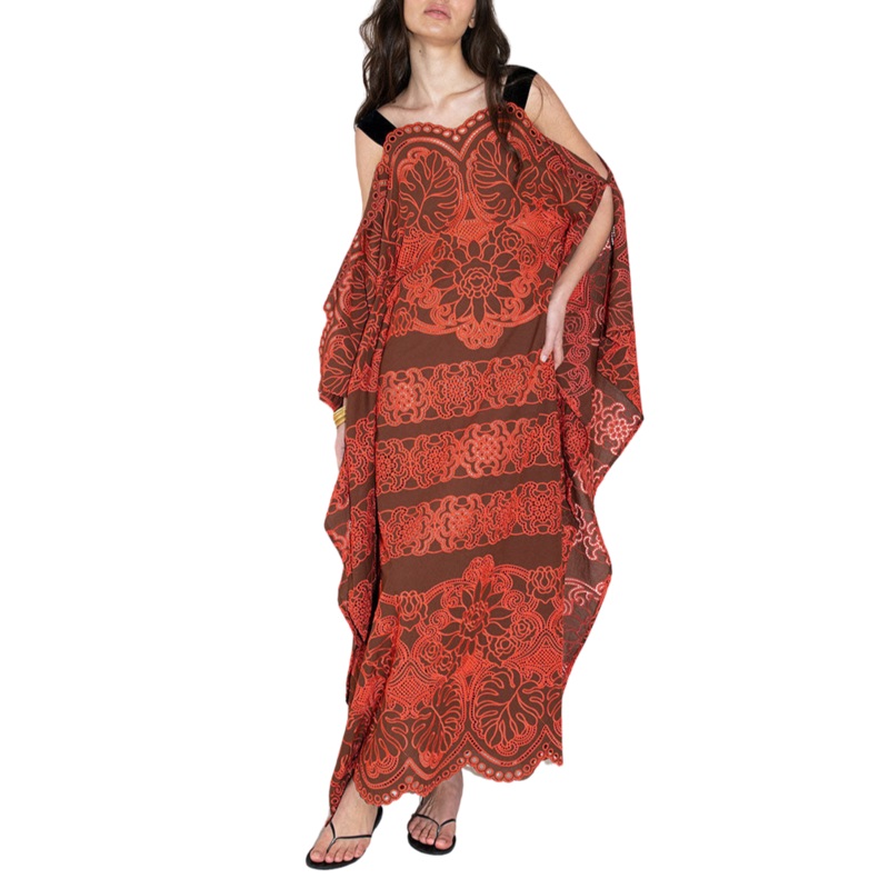 Sakura Embroidery Maxi Dress in Palm Brown