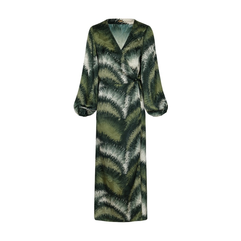 Tertulia Silk Jacquard Maxi Dress in Green Brushed