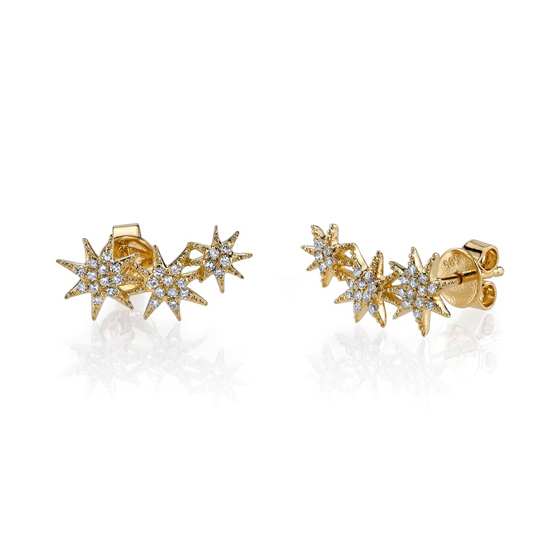 Triple Star Earrings with White Pav Diamonds