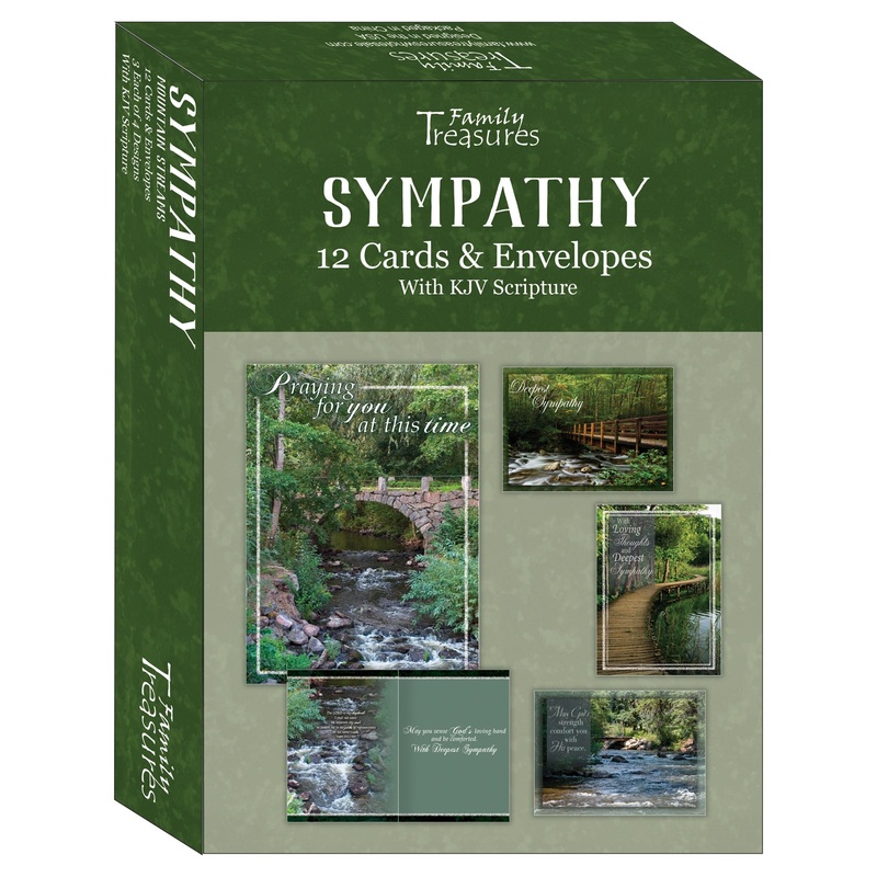 Boxed Cards Sympathy Mountain Stream FT22259 KJV Scriptures 12 Cards 4 Designs