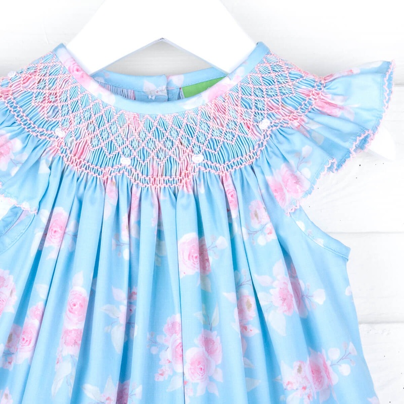 Easter Flowers Smocked Angel Sleeve Dress