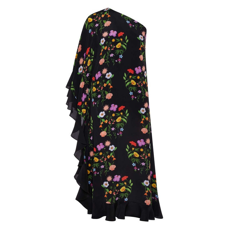 Ginger Crepe Midi Dress in Terrazo Flower Black