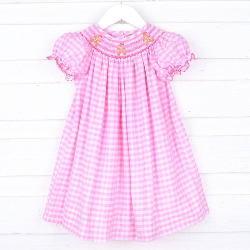 Gingerbread Pink Check Smocked Bishop Dress