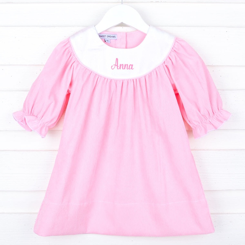 Long Sleeve Pink Corduroy Yoke Dress
