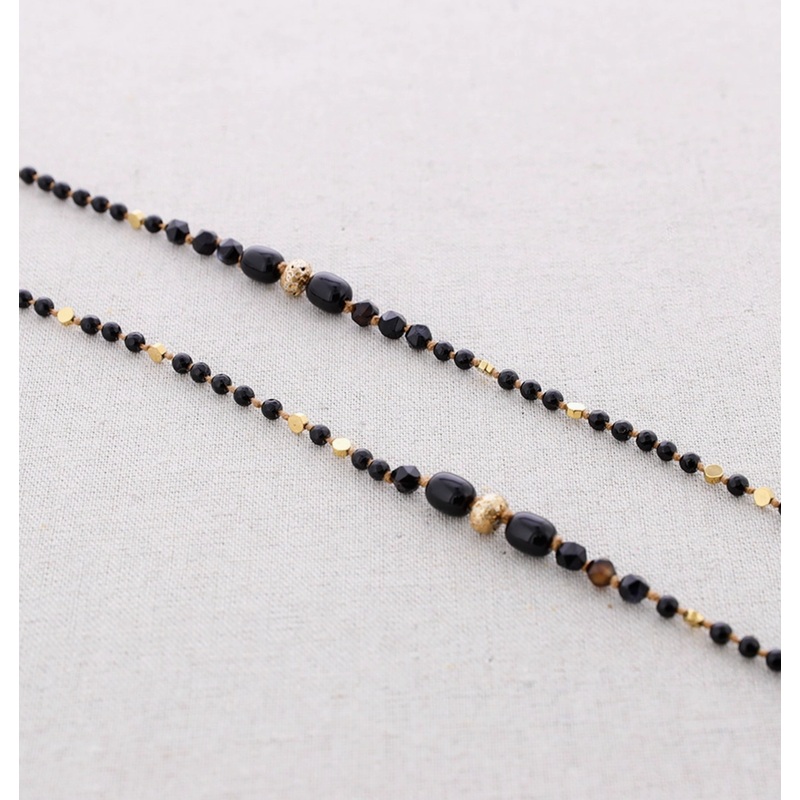 Long Steel Stone Necklace-Black