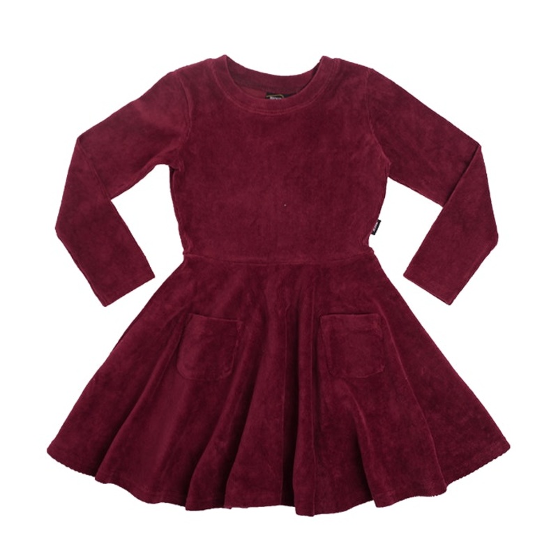 Rock your baby Corduroy L/s Waisted Dress - Burgundy in colour
