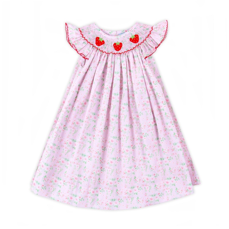Strawberry Bloom Pink Smocked Angel Sleeve Dress