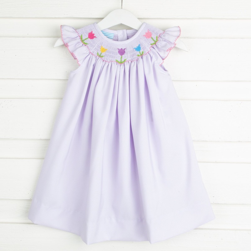 Tulip Smocked Dress Lavender Stripe