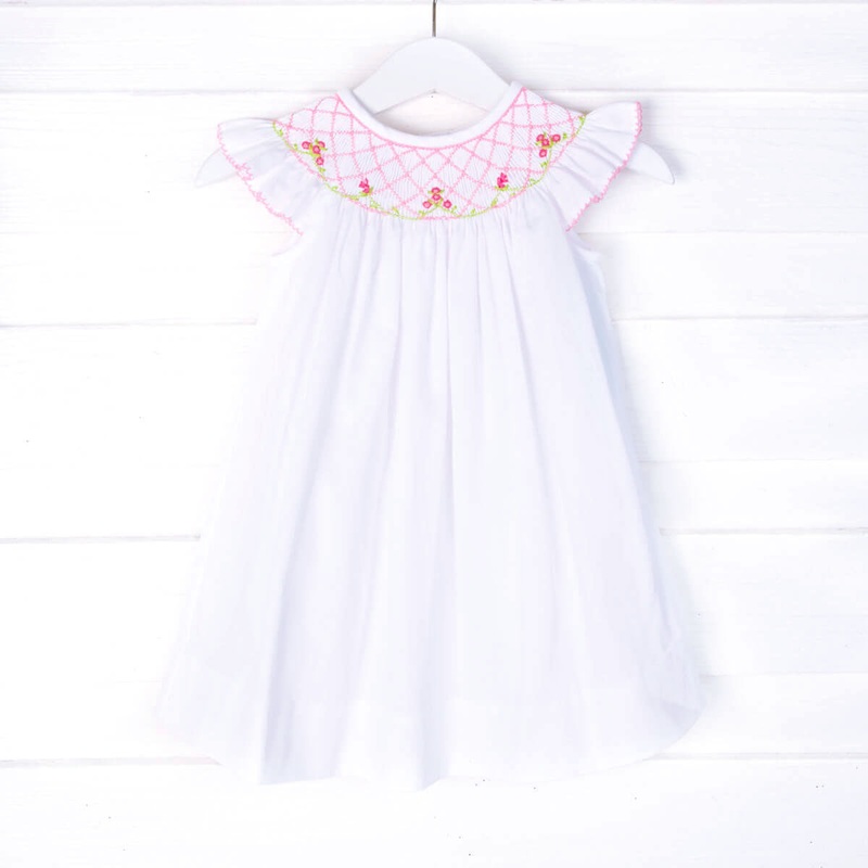 Sweet Geometric Smocked White Dress