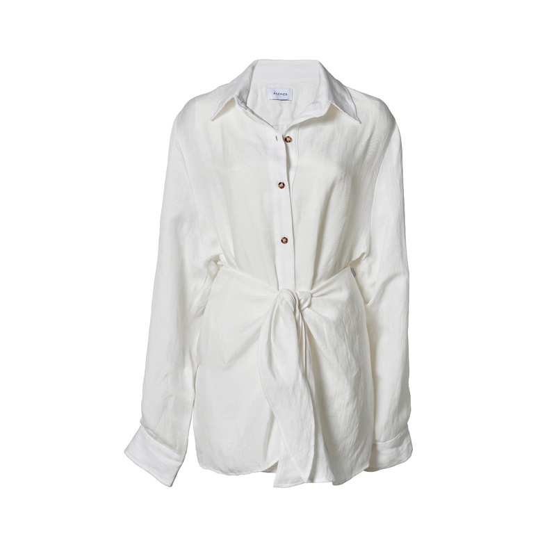 The L.A. Button-Down Wrap Dress in Linen Cupro