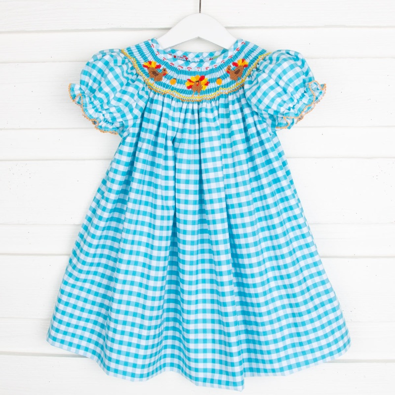 Turkey Smocked Bishop Turquoise Check
