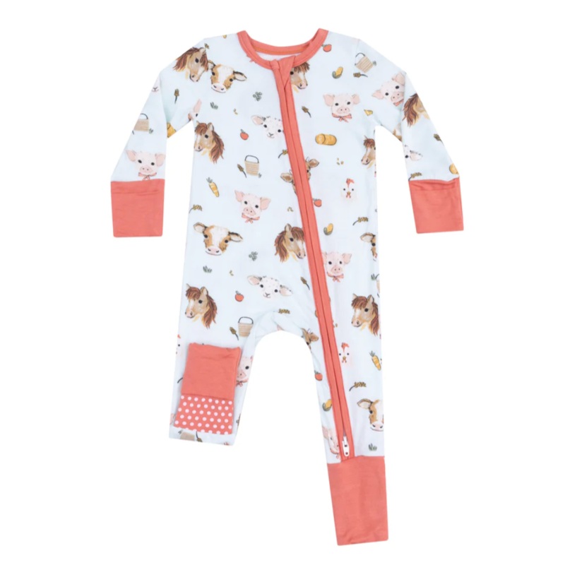 Vintage Animals Faces Blue - 2 Way Zipper Romper