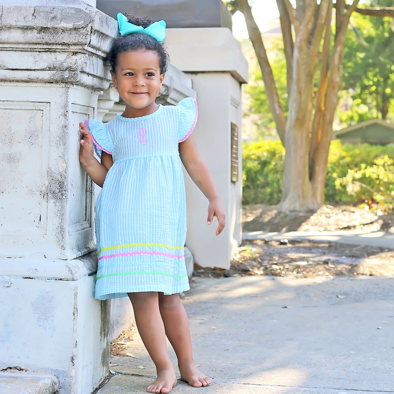 Aqua Gingham Flutter Sleeve Dress