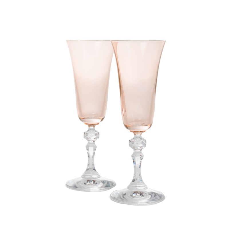 Estelle Colored Regal Flute With Clear Stem, Set of 2 in Blush Pink