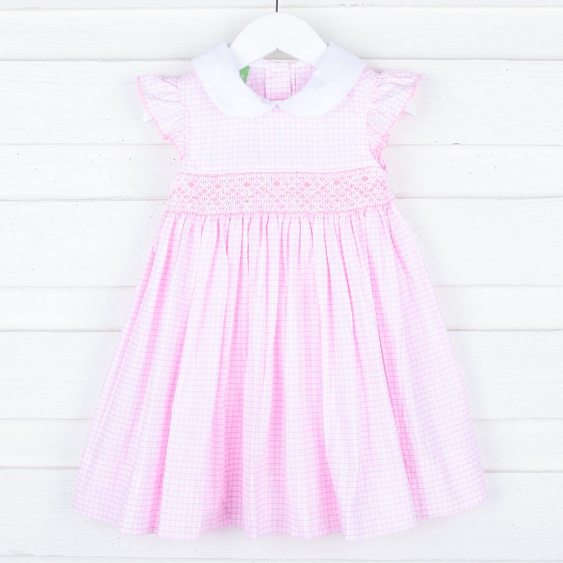 Geometric Smocked Pink Windowpane Collared Dress