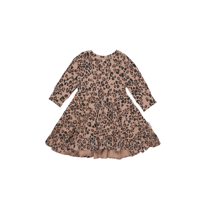 Huxbaby Jaguar long sleeve swing dress maple sugar in brown