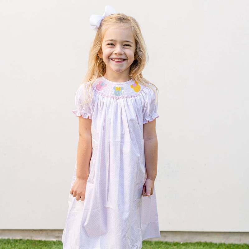 Mouse Ears Smocked Bishop Pink Dot