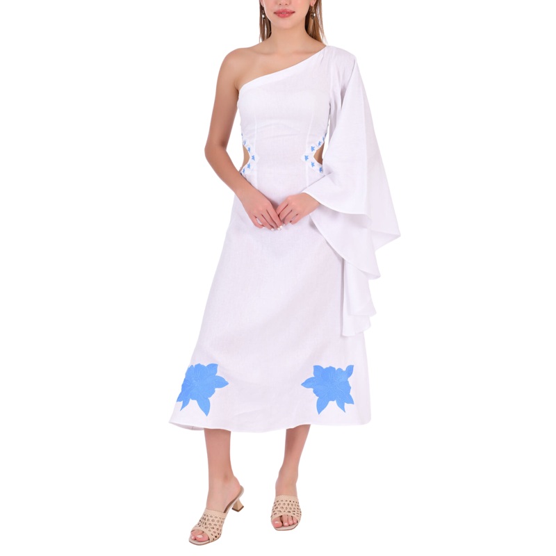 Narma One Shoulder Embroidered Dress