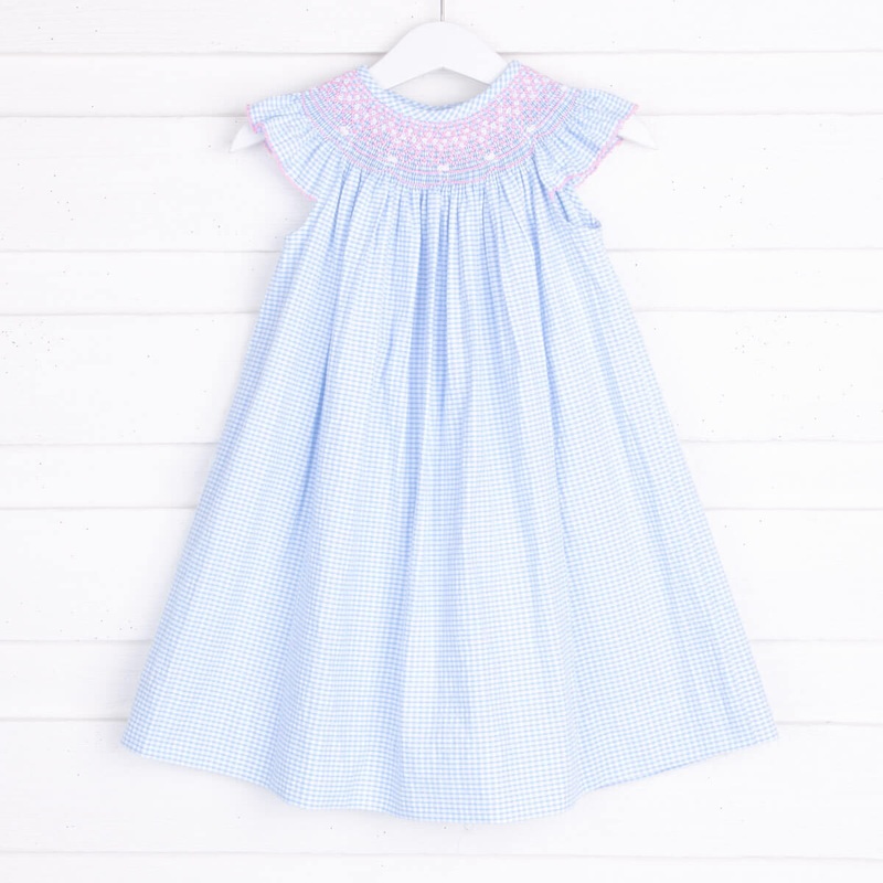 Pink Geometric Smocked Blue Dress