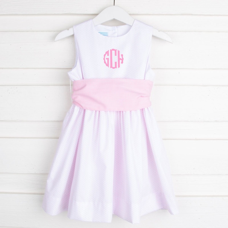 Sash Dress White & Pink Dot