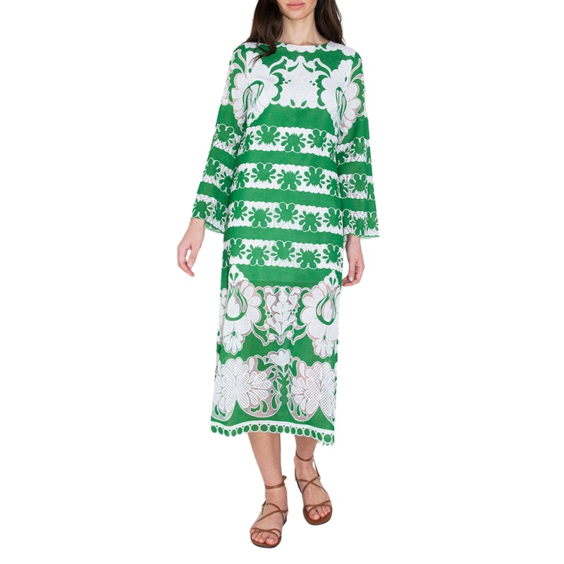 Seraphina Burn Out Midi Dress in Green/White