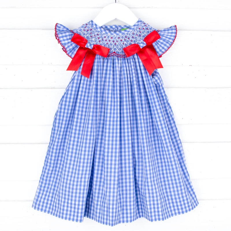 Summer Blues Gingham Smocked Bow Dress